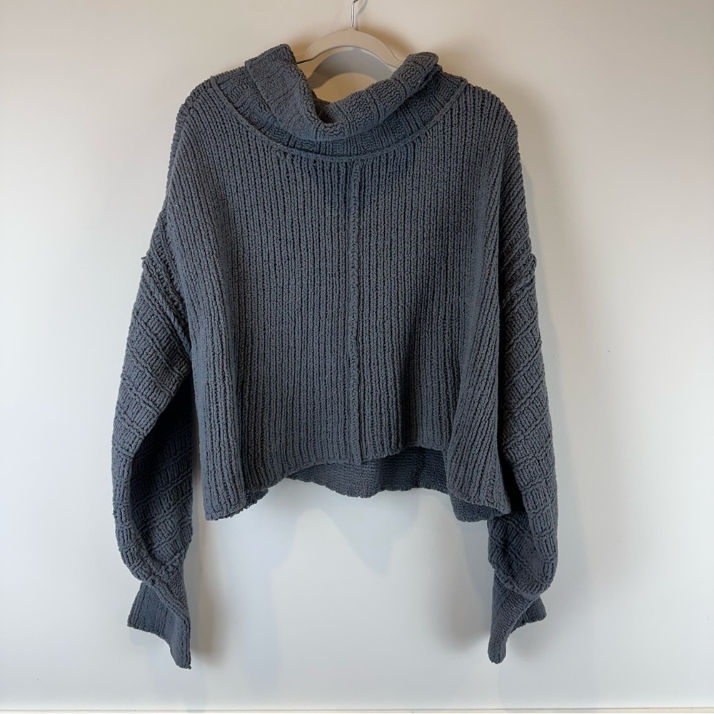 Free People Gray Chenille Knit Be Yours Boho Bohemian Pullover Sweater Large